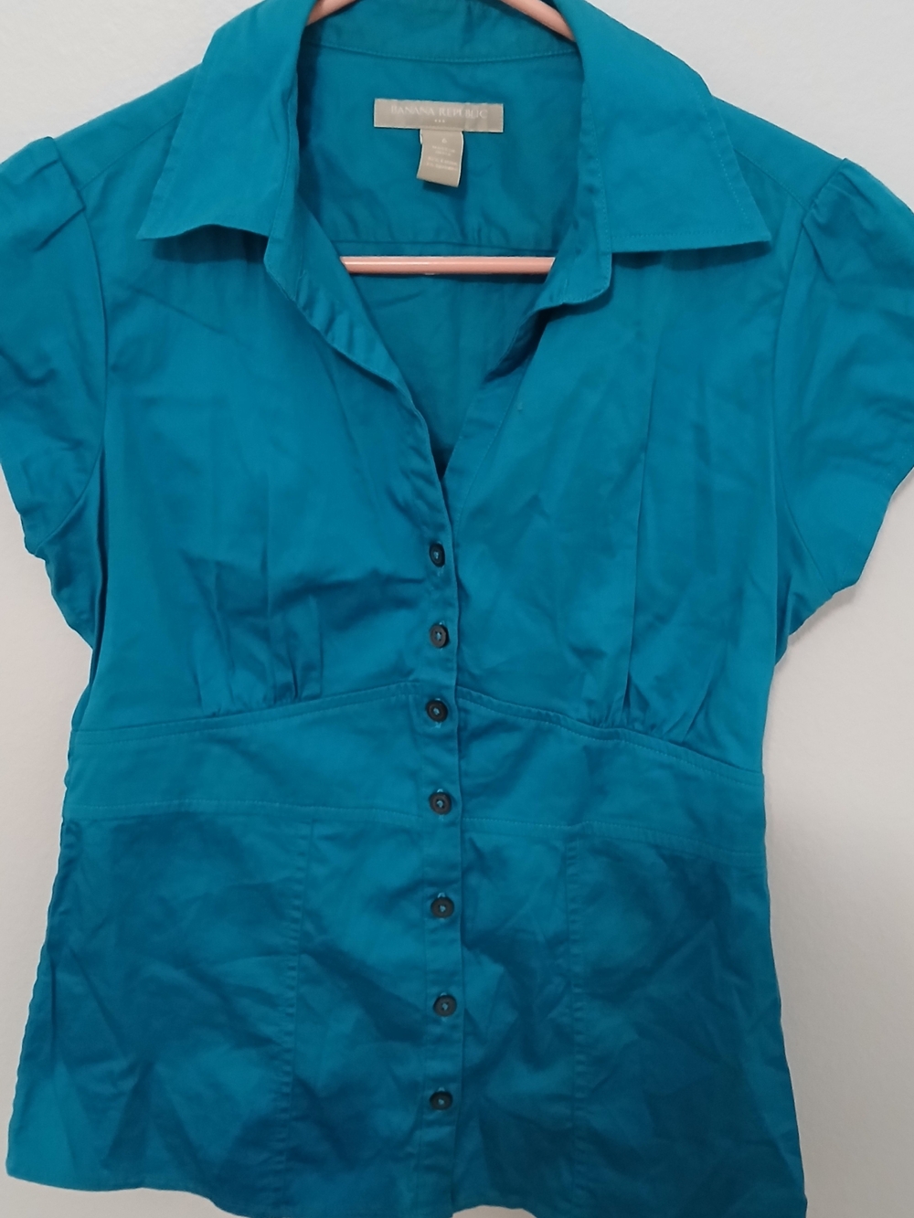 Banana Republic Teal Button-Front Short Sleeve Blouse
